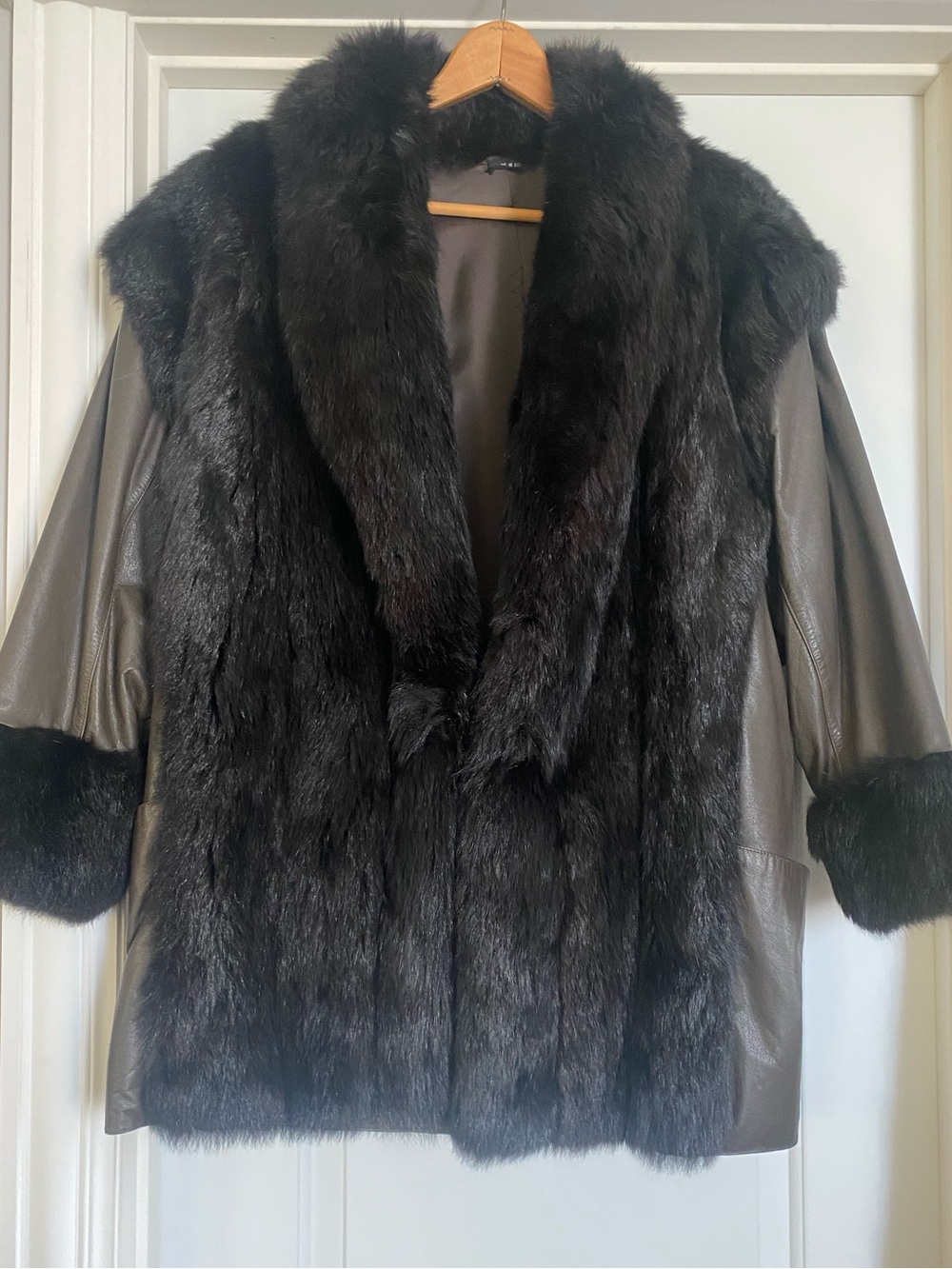 Vintage Luxury Brown Faux Fur Trim Leather Jacket - Women's Coat-Vest